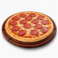 tomatensaus, kaas en salami