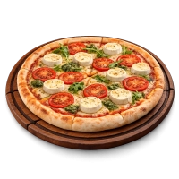  tomatensaus, kaas, geitenkaas, pesto, tomaten, rucola en pijnboompitten 