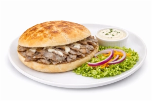 met sla en een saus naar keuze