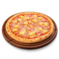 tomatensaus, kaas, ham en ananas