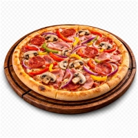  tomatensaus, kaas, ham, salami, paprika, ui en champignons 