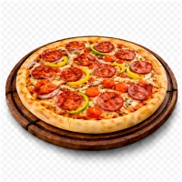 tomatensaus, kaas, tomaten, paprika, rode ui en dubbele pepperoni salami